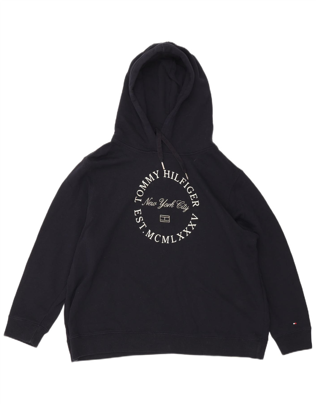 TOMMY HILFIGER Damen Graphic Hoodie Pullover UK 22 3XL Marineblaue Baumwolle