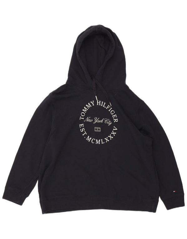 TOMMY HILFIGER Damen Graphic Hoodie Pullover UK 22 3XL Marineblaue Baumwolle