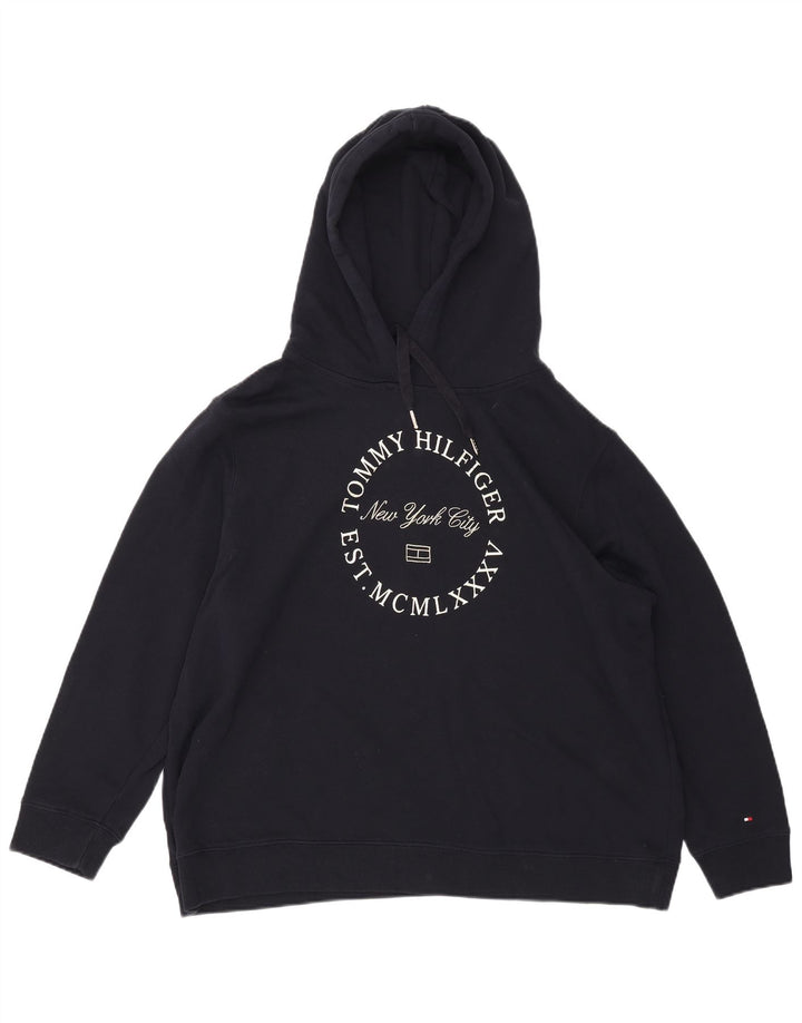 TOMMY HILFIGER Damen Graphic Hoodie Pullover UK 22 3XL Marineblaue Baumwolle