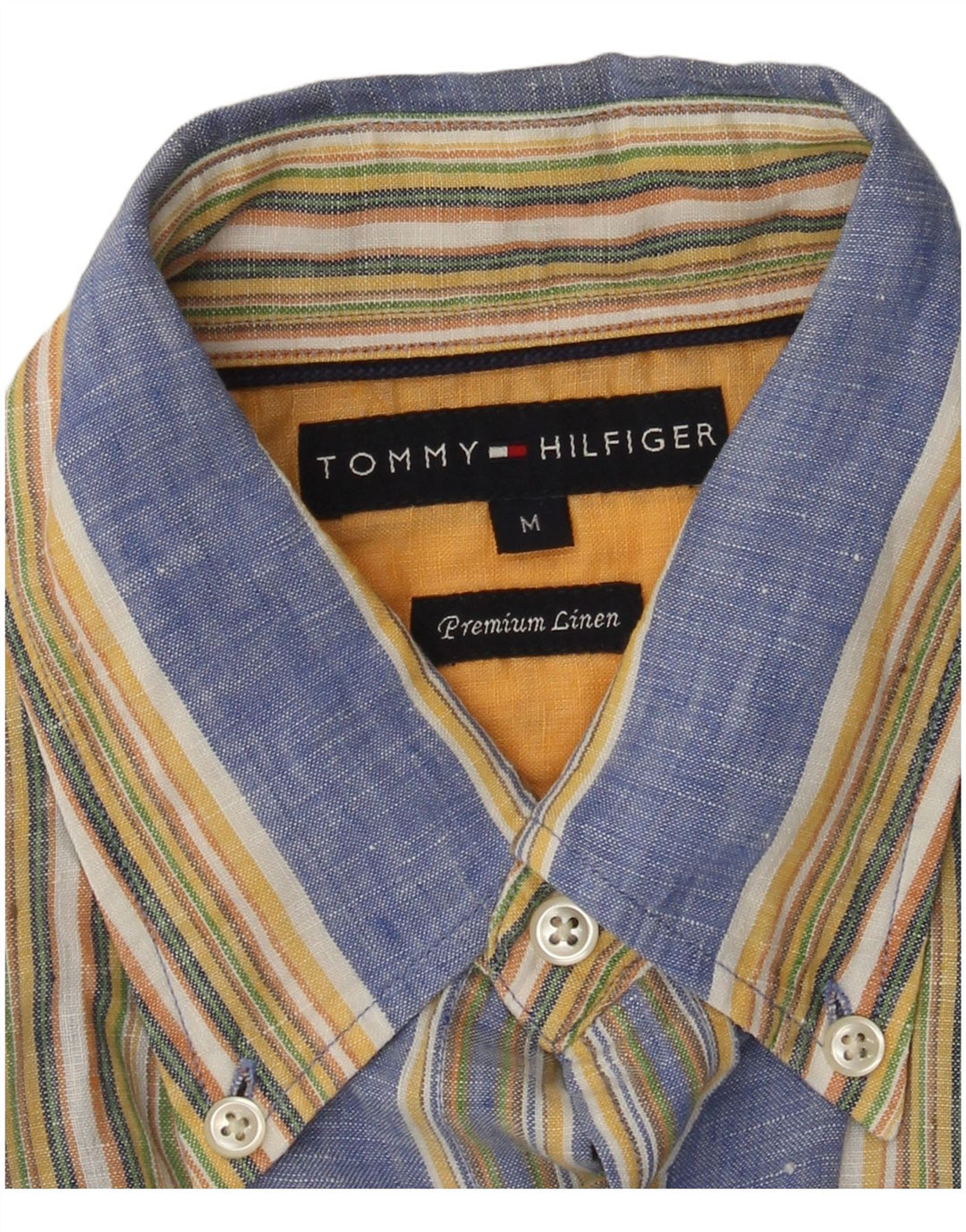 Tommy Hilfiger Herrenhemd aus mittelblauem, gestreiftem Leinen