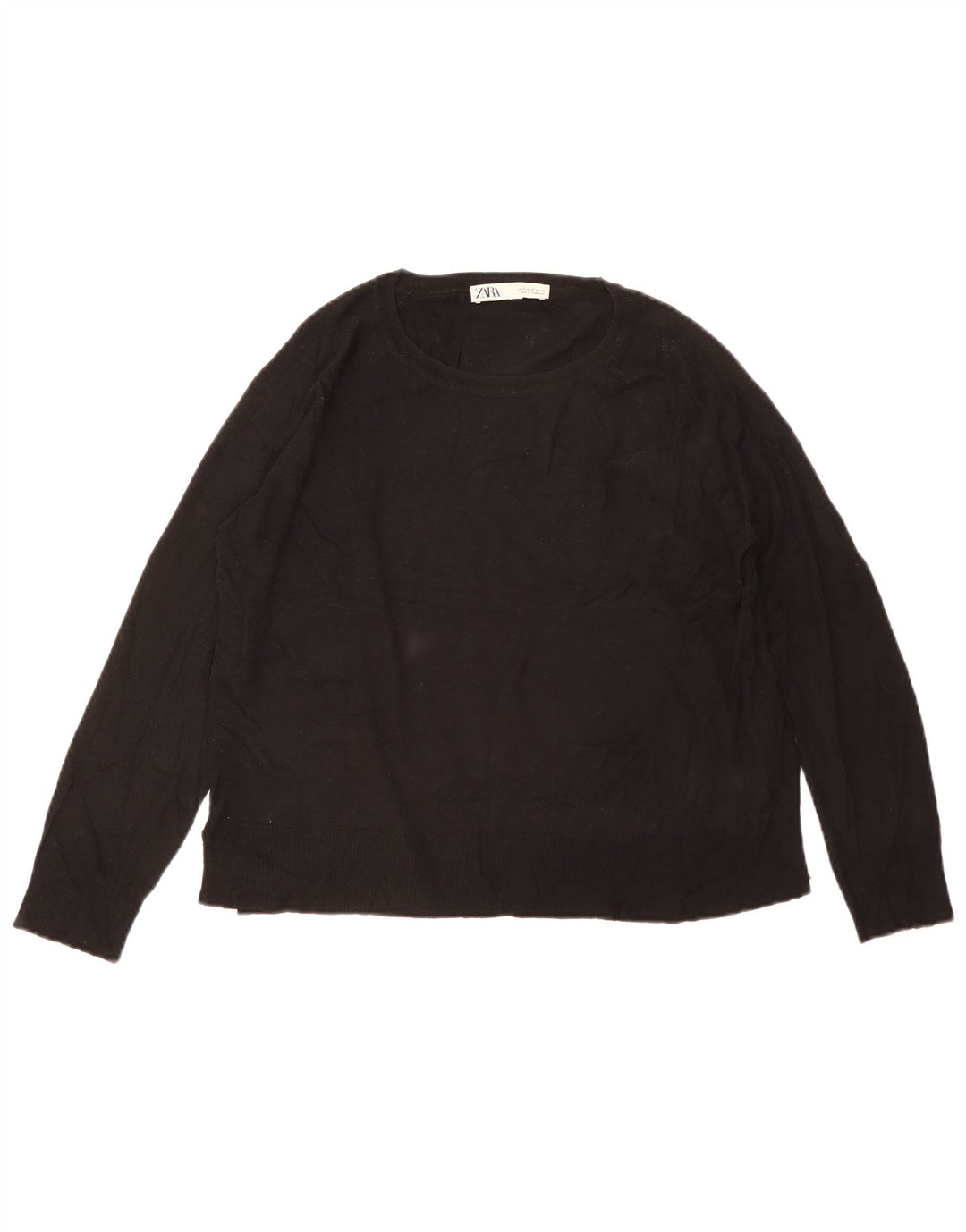 Zara Damen-Pullover, übergroß, Rundhalsausschnitt, Gr. 10, Größe S, schwarze Viskose