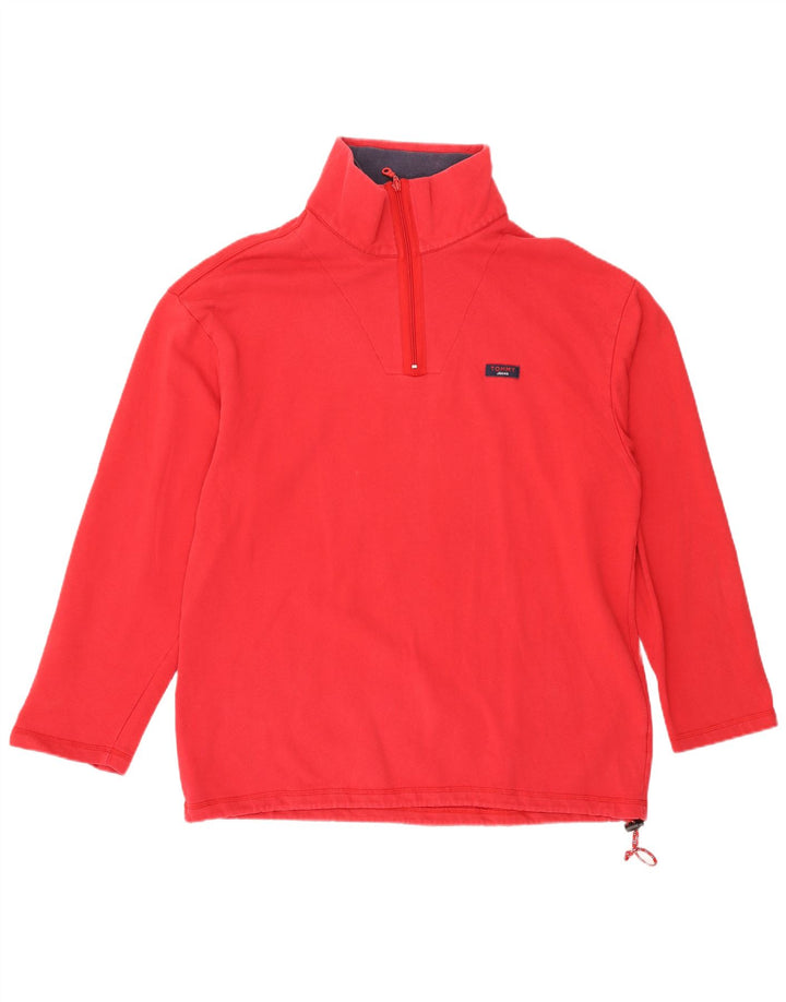 Tommy Hilfiger Herren-Oberteil mit Reißverschluss, langärmelig, groß, aus roter Baumwolle