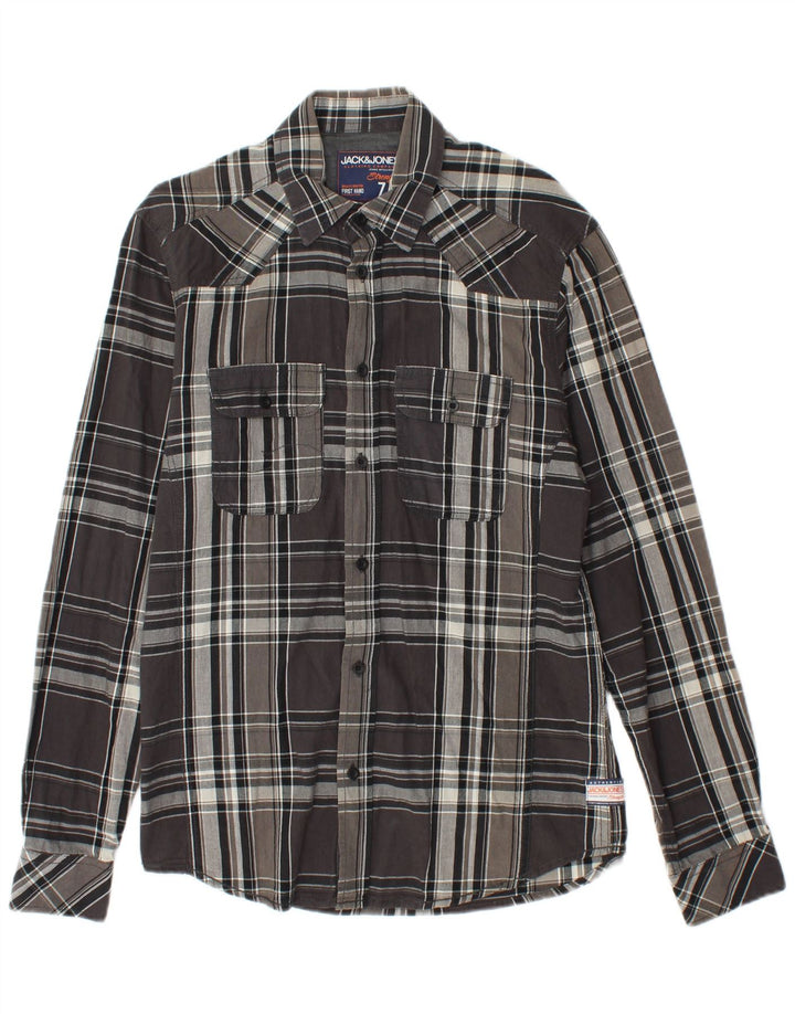 JACK & JONES Herrenhemd, klein, grau kariert, Baumwolle