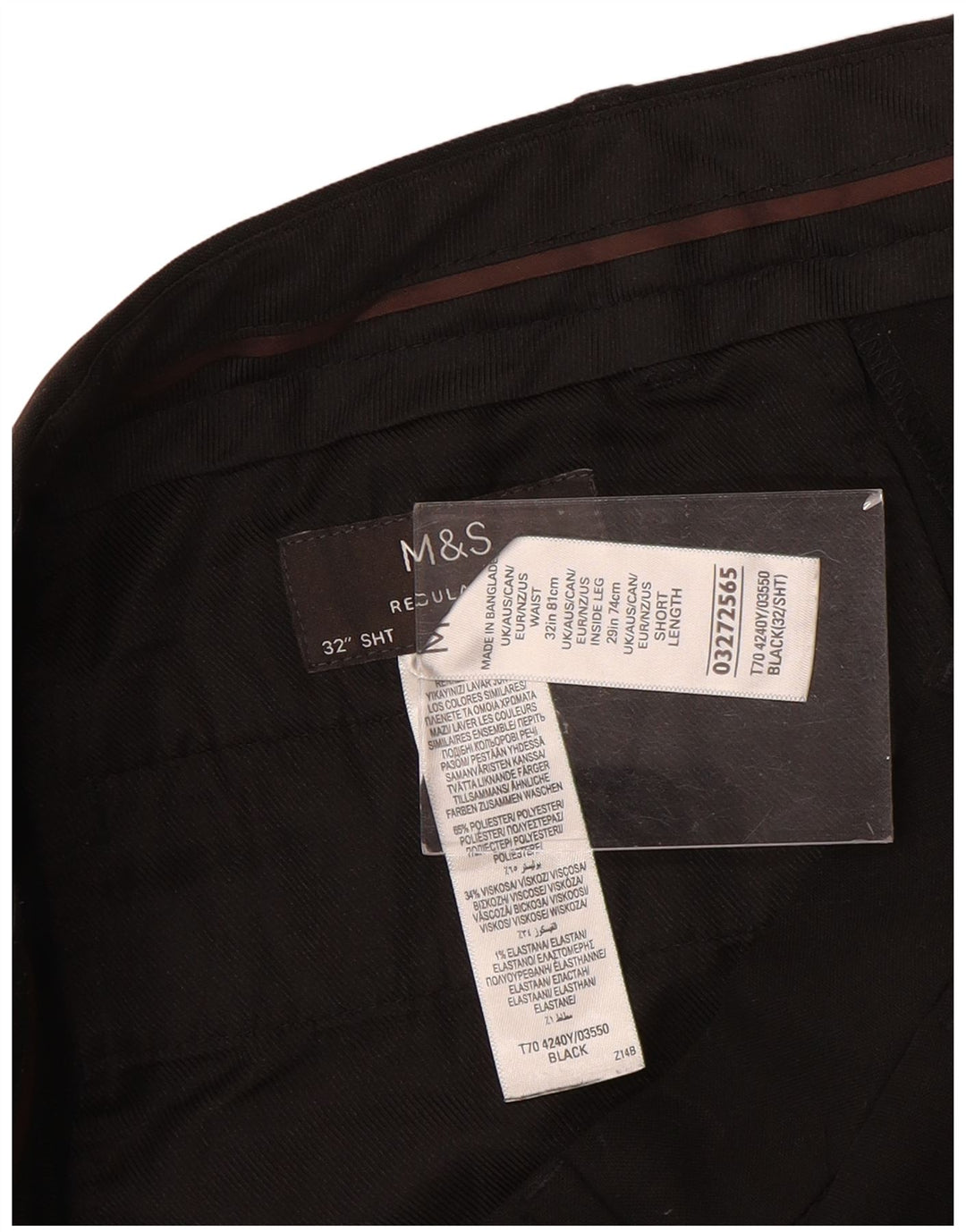 Marks & Spencer Herren Straight Regular Fit Chinohose W32 L29 Schwarz