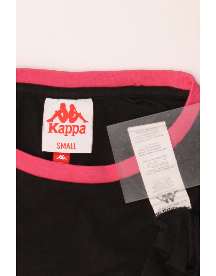 KAPPA Damen Crop Oversize Graphic T-Shirt Top UK 10 Small Schwarz Baumwolle