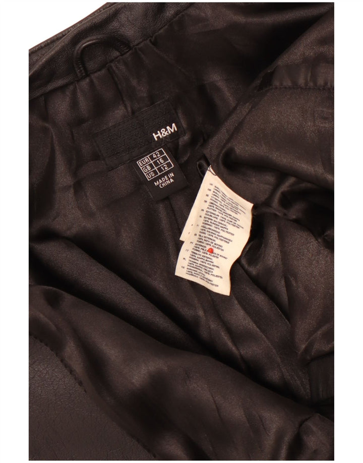 H&M Damen Crop Lederjacke UK 16 Large Schwarzes Leder