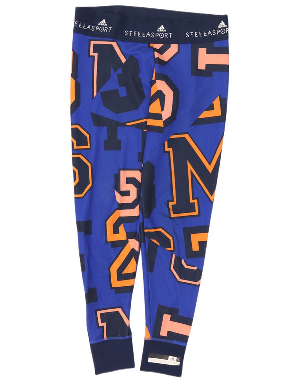 ADIDAS Damen Climalite Graphic Leggings UK 14 Mittelblaues Polyester