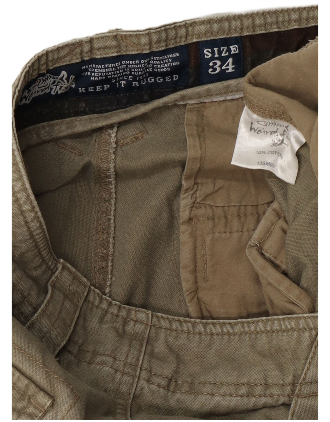 Weird Fish Herren-Cargo-Shorts W34, große Khaki-Baumwolle