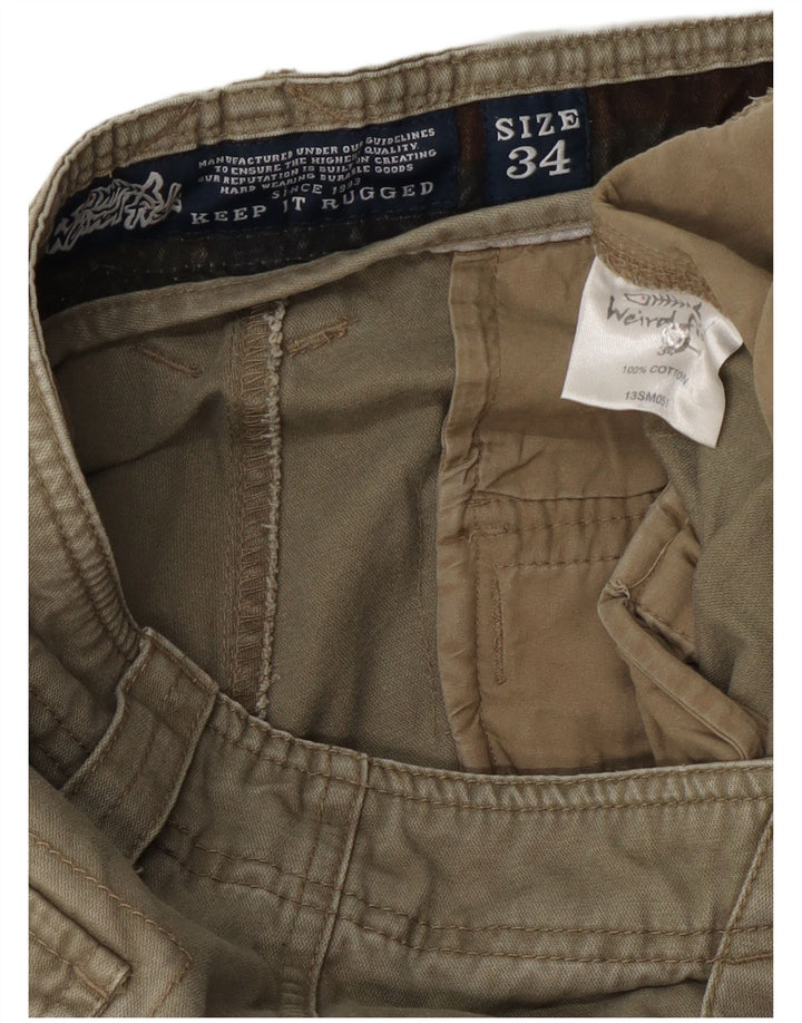 Weird Fish Herren-Cargo-Shorts W34, große Khaki-Baumwolle