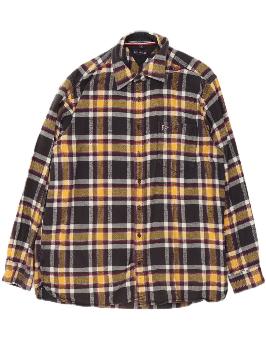 PAUL SMITH Kariertes Flanellhemd für Herren, Größe 43/44 XL, schwarz karierte Baumwolle
