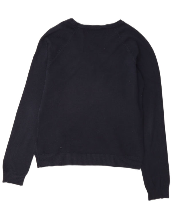Zara Damen-Pullover mit V-Ausschnitt, UK 14, Größe L, Marineblau, Baumwolle