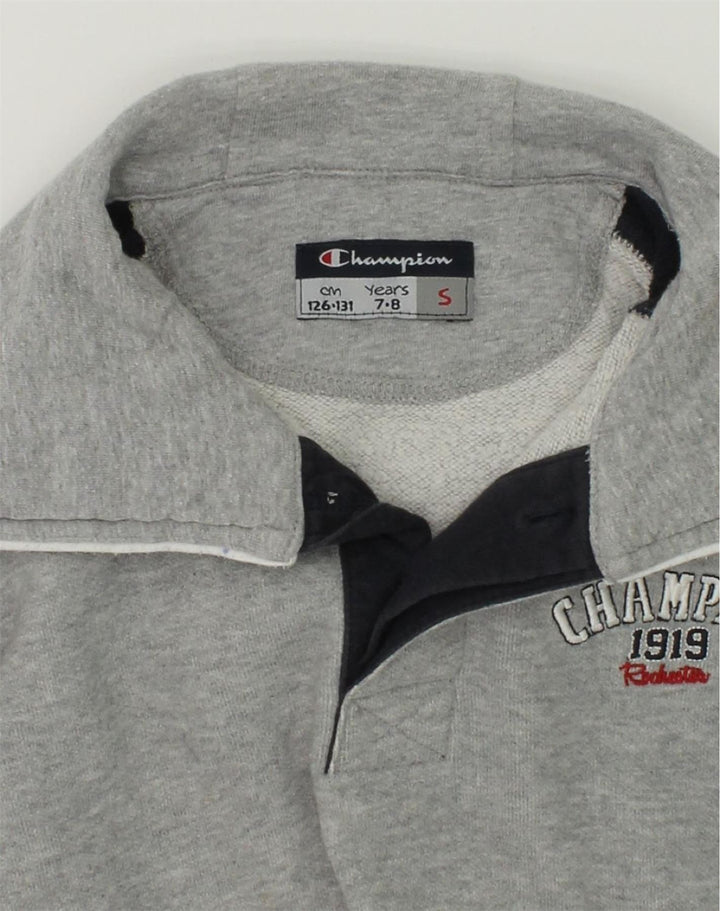 CHAMPION Boys Button Neck Hoodie Jumper 7-8 Years Small  Grey Colourblock | Vintage Champion | Thrift | Second-Hand Champion | Used Clothing | Messina Hembry 