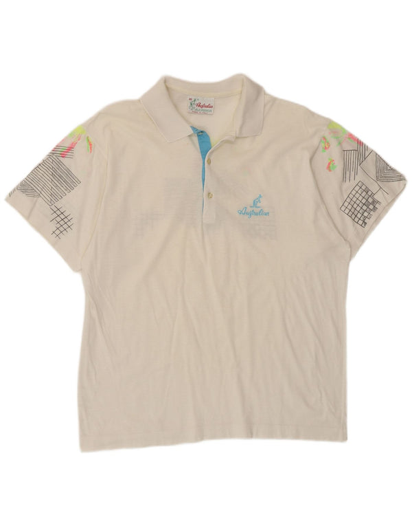 AUSTRALIAN L'ALPINA Herren-Poloshirt IT 46 Small aus weißer, geometrischer Baumwolle