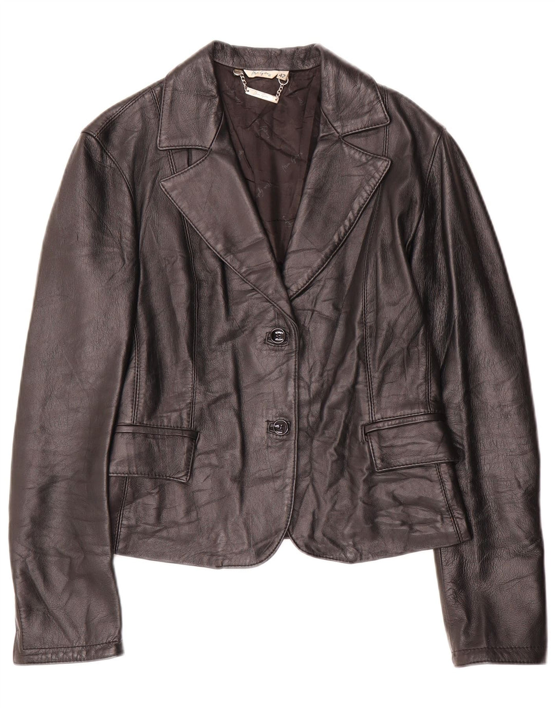 Vintage Damen 2-Knopf-Leder-Blazer-Jacke IT 42 Mittelschwarzes Leder