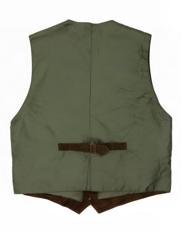 Vintage Mens Suede Waistcoat Large Khaki Colourblock