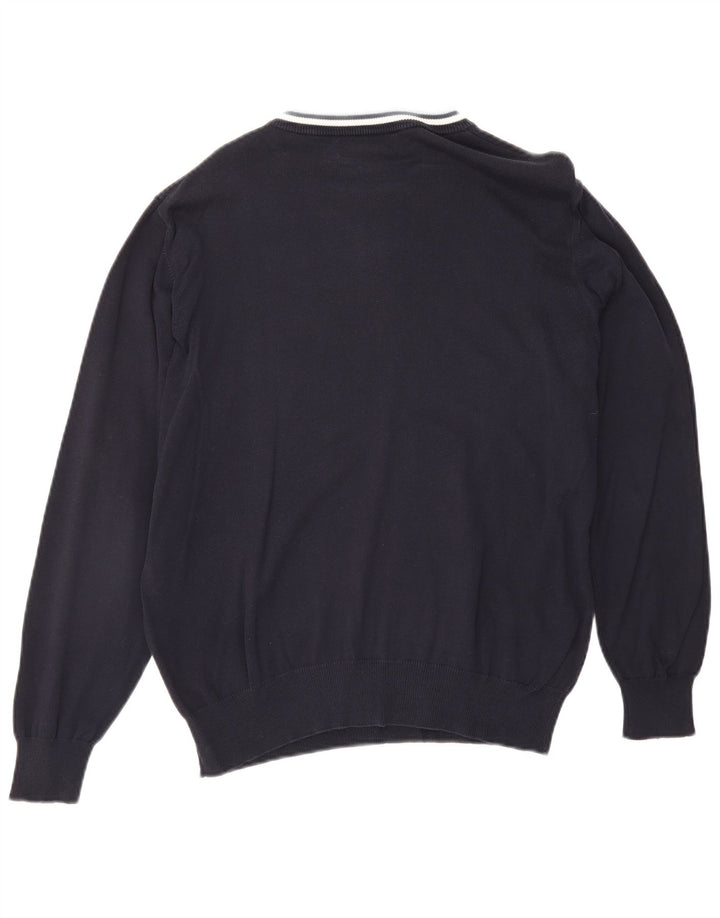 Fred Perry Herren-Pullover mit Rundhalsausschnitt, mittlere marineblaue gestreifte Baumwolle