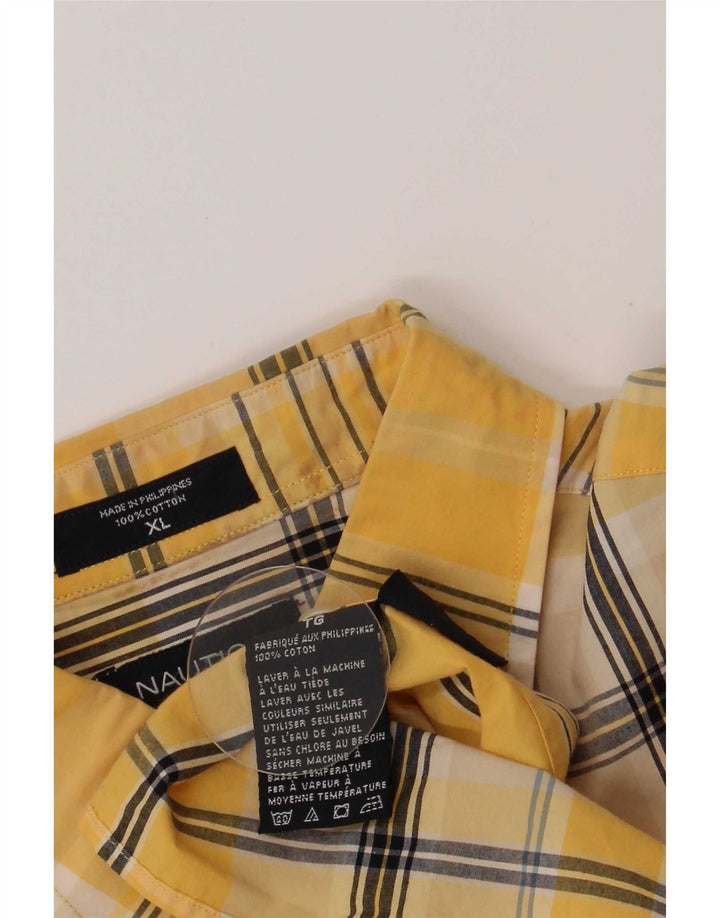Nautica Herren-Kurzarmhemd XL, gelb kariert, Baumwolle