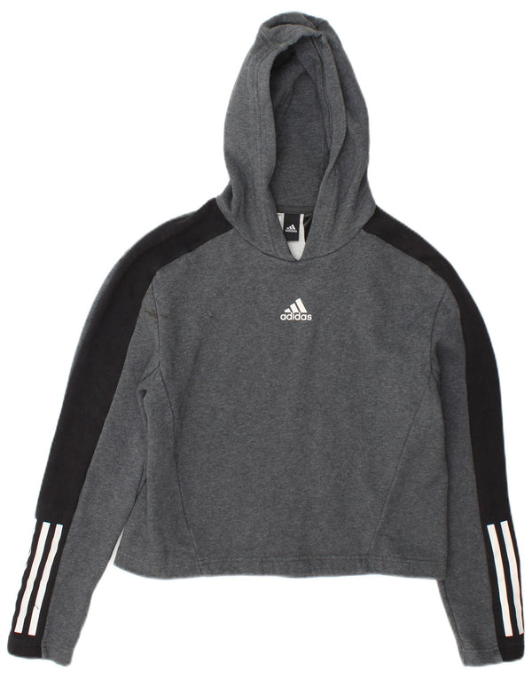 Adidas Mädchen Kapuzenpullover, 13–14 Jahre, graue Colourblock-Baumwolle