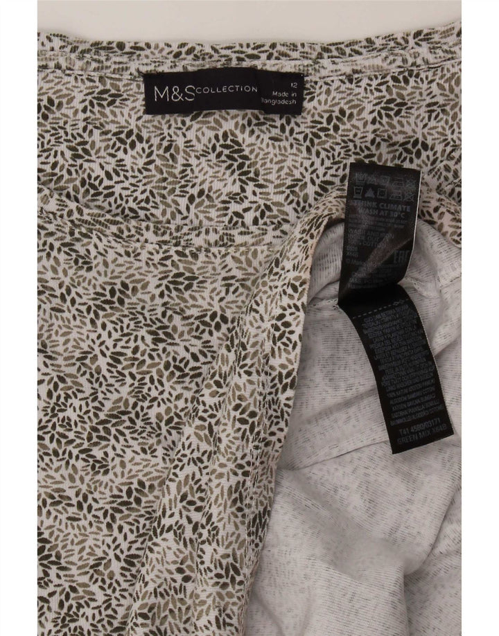 Marks & Spencer Damen-Top, langärmlig, UK 12, mittelgrün, geblümt, Baumwolle