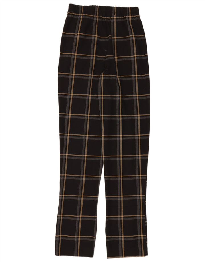 Zara Damen Slim Chino-Hose XS W24 L34 Schwarz kariertes Polyester