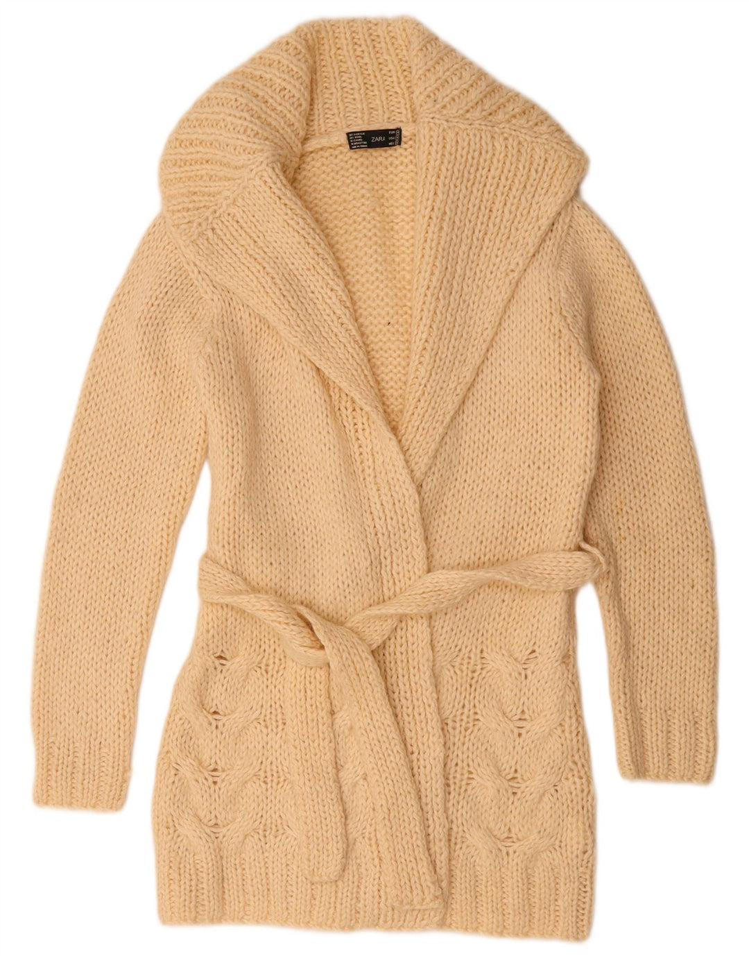 Zara Damen Longline Open Cardigan Pullover UK 14 Mittelbeige Acryl