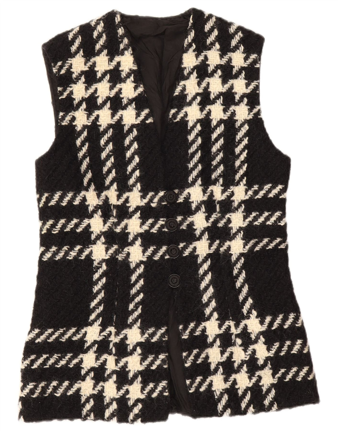 Vintage Damen Gilet UK 12 Medium Schwarz Kariert