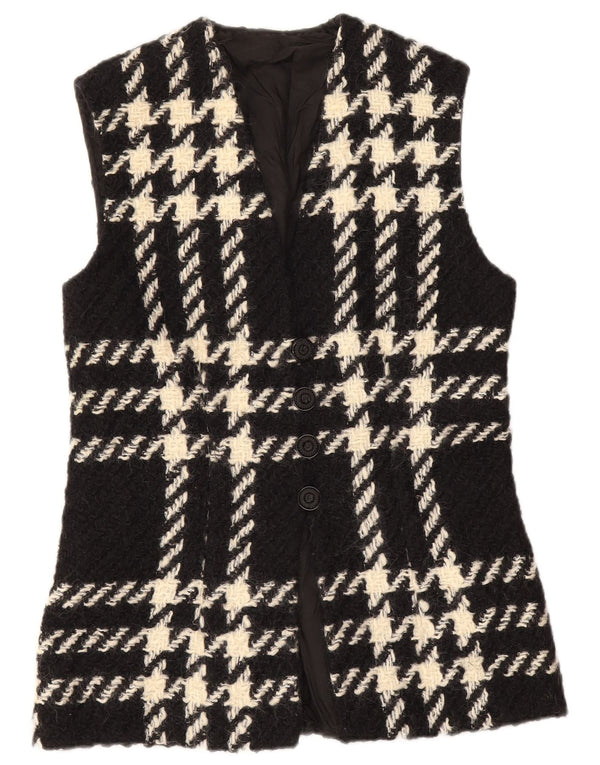 Vintage Damen Gilet UK 12 Medium Schwarz Kariert