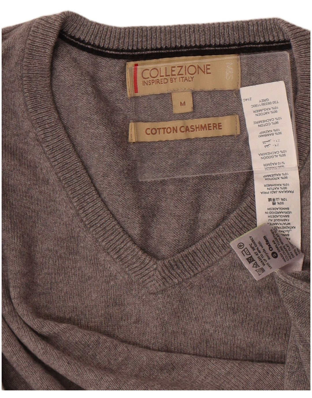 Marks & Spencer Herren-Pullover mit V-Ausschnitt aus mittelgrauer Baumwolle