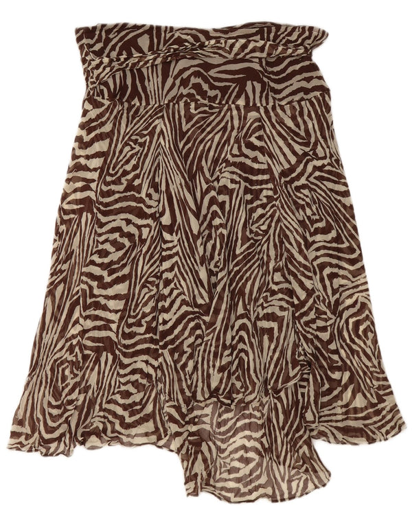 Naf Naf Womens Asymmetrical Skirt XL W36 Brown Animal Print Polyester