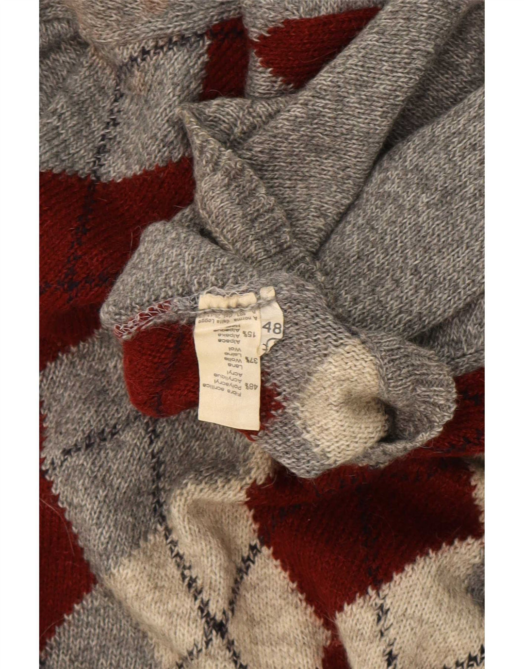 Rodes Herren-Pullover mit Rundhalsausschnitt, Größe 48, mittelgrau, Argyle/Diamant