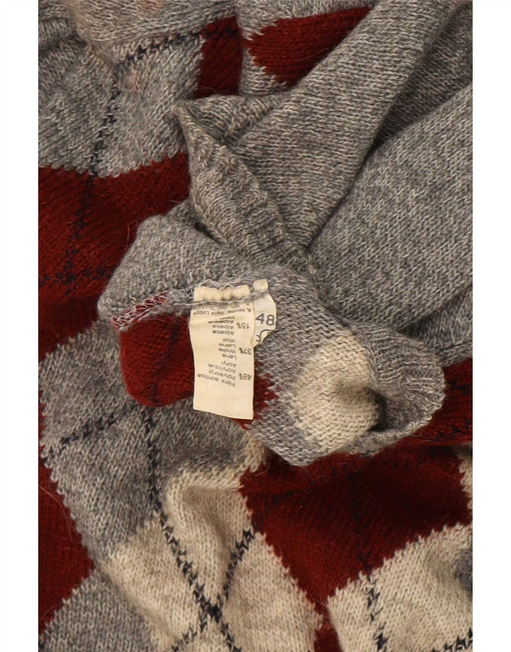 Rodes Herren-Pullover mit Rundhalsausschnitt, Größe 48, mittelgrau, Argyle/Diamant