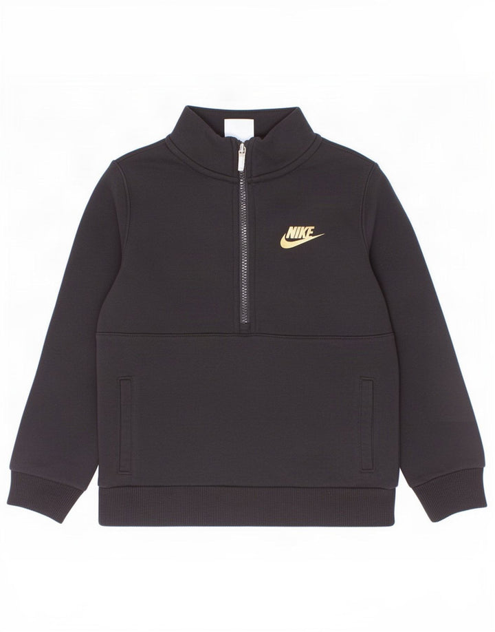 Nike Jungen-Sweatshirt mit Reißverschluss am Hals, 6–7 Jahre, Größe L, Schwarz, Baumwolle