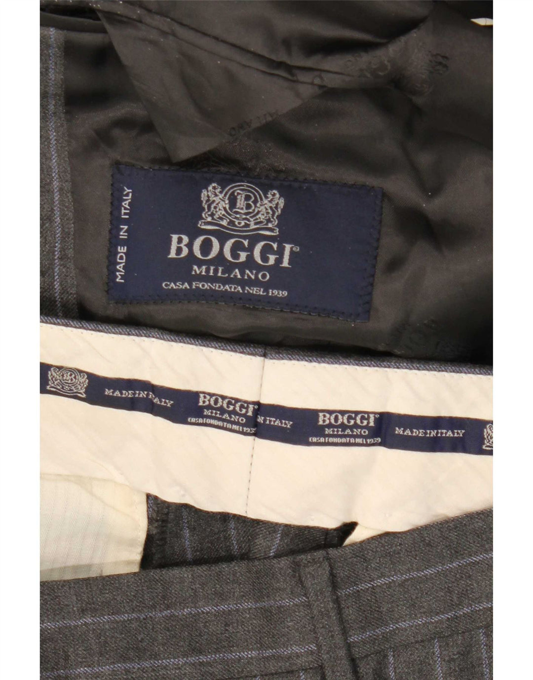 Boggi Herren-Anzug mit 2 Knöpfen, IT 48, mittelgroß, B31, L32, graue Nadelstreifenwolle