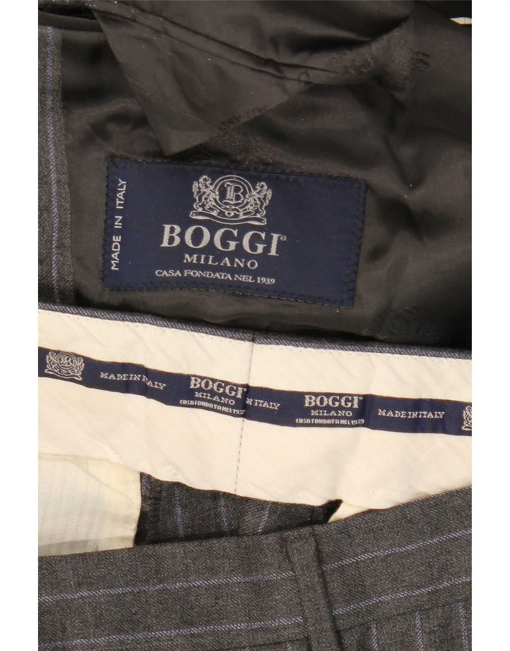 Boggi Herren-Anzug mit 2 Knöpfen, IT 48, mittelgroß, B31, L32, graue Nadelstreifenwolle