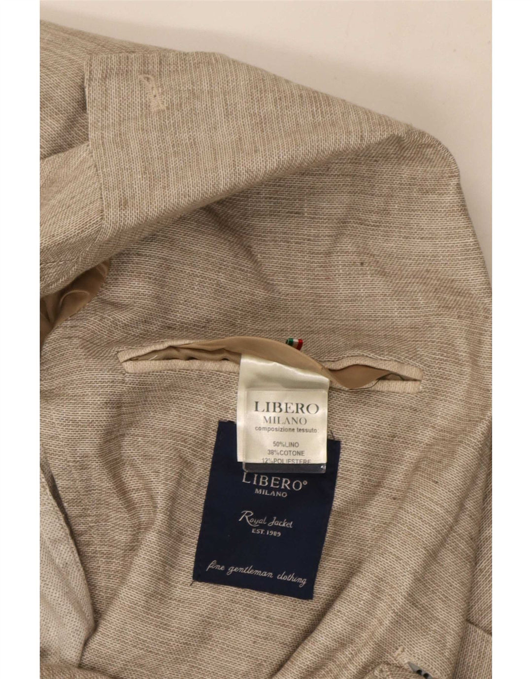 Libero Herren-Blazer mit 2 Knöpfen, IT 48, mittelbeiges Leinen
