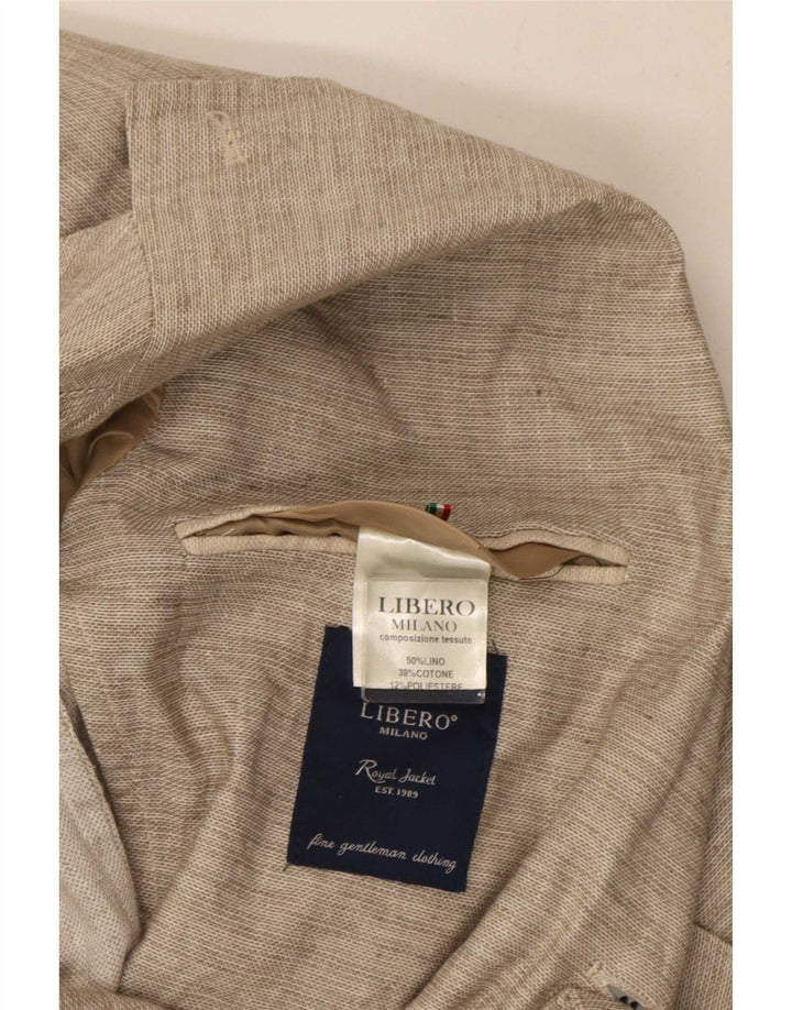 Libero Herren-Blazer mit 2 Knöpfen, IT 48, mittelbeiges Leinen