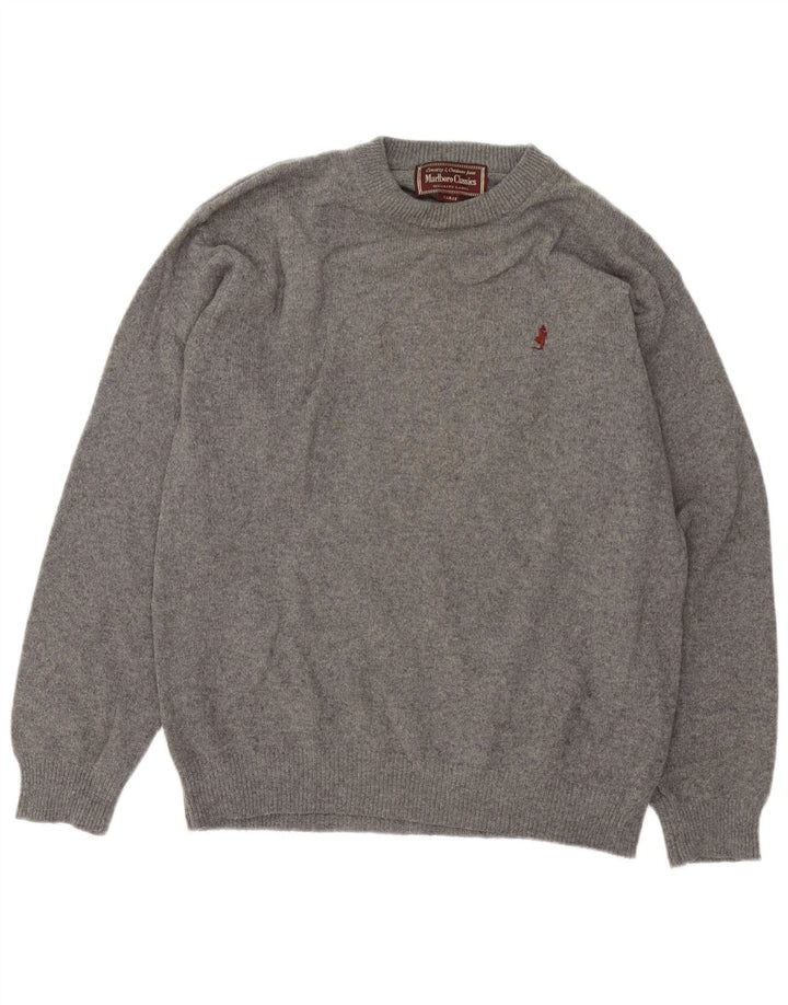 Marlboro Classics Herren-Pullover mit Rundhalsausschnitt, Größe L, graue Wolle