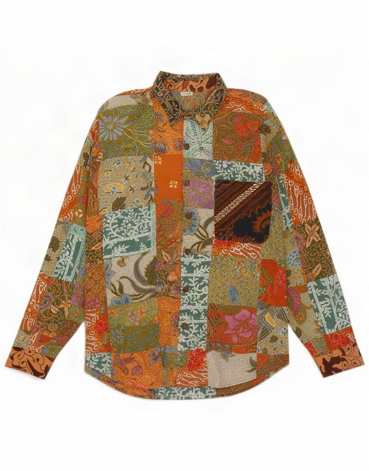 Vintage Herrenhemd, groß, mehrfarbig, Patchwork-Baumwolle