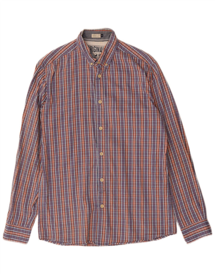 Jack & Jones Herrenhemd aus mittelblau karierter Baumwolle