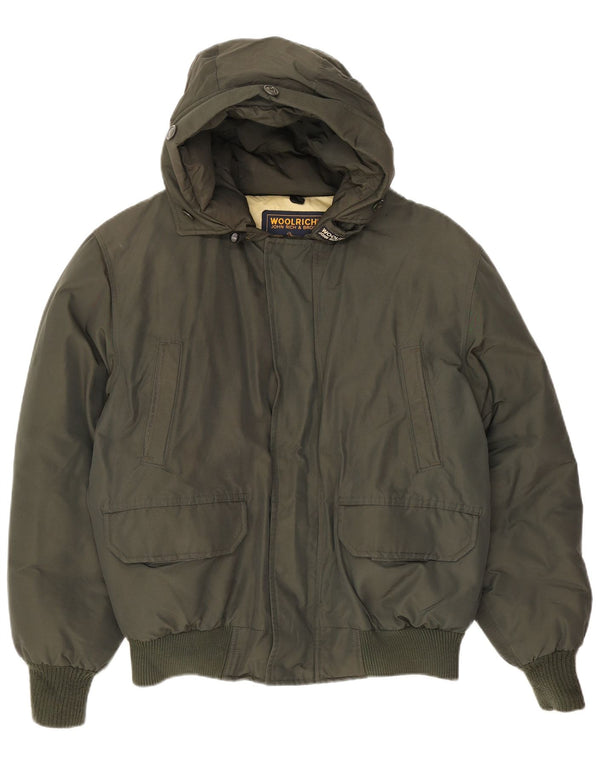 Woolrich Mens Hooded Padded Jacket UK 40 Large Khaki Cotton