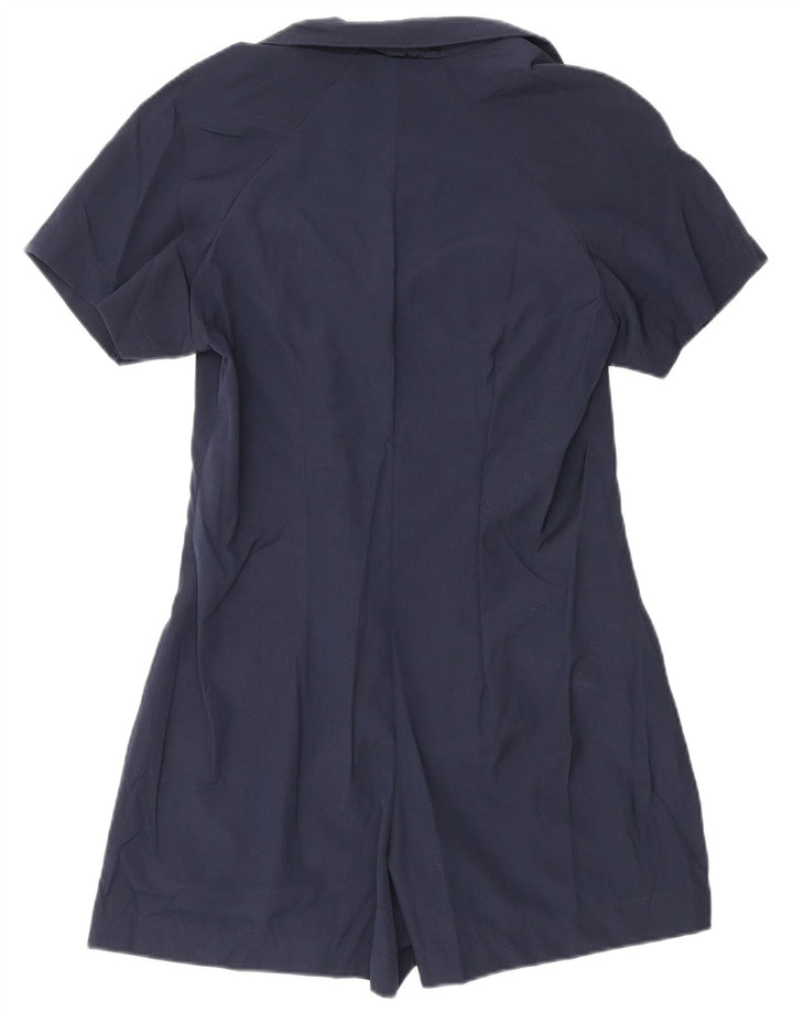 Vintage Damen Kurzärmeliger Playsuit UK 12 Medium Marineblau Polyester