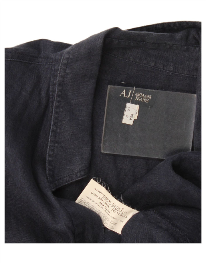 Armani Jeans Damen Pullover-Hemd IT 42 Mittelmarineblaues Leinen
