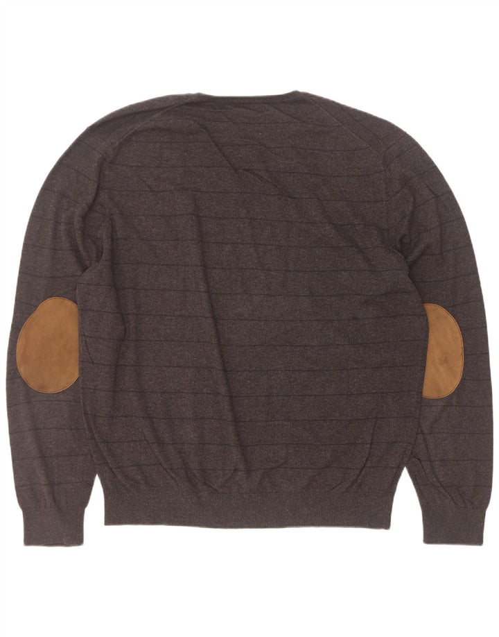 Massimo Dutti Herren-Pullover mit V-Ausschnitt, 2XL, schwarz gestreift