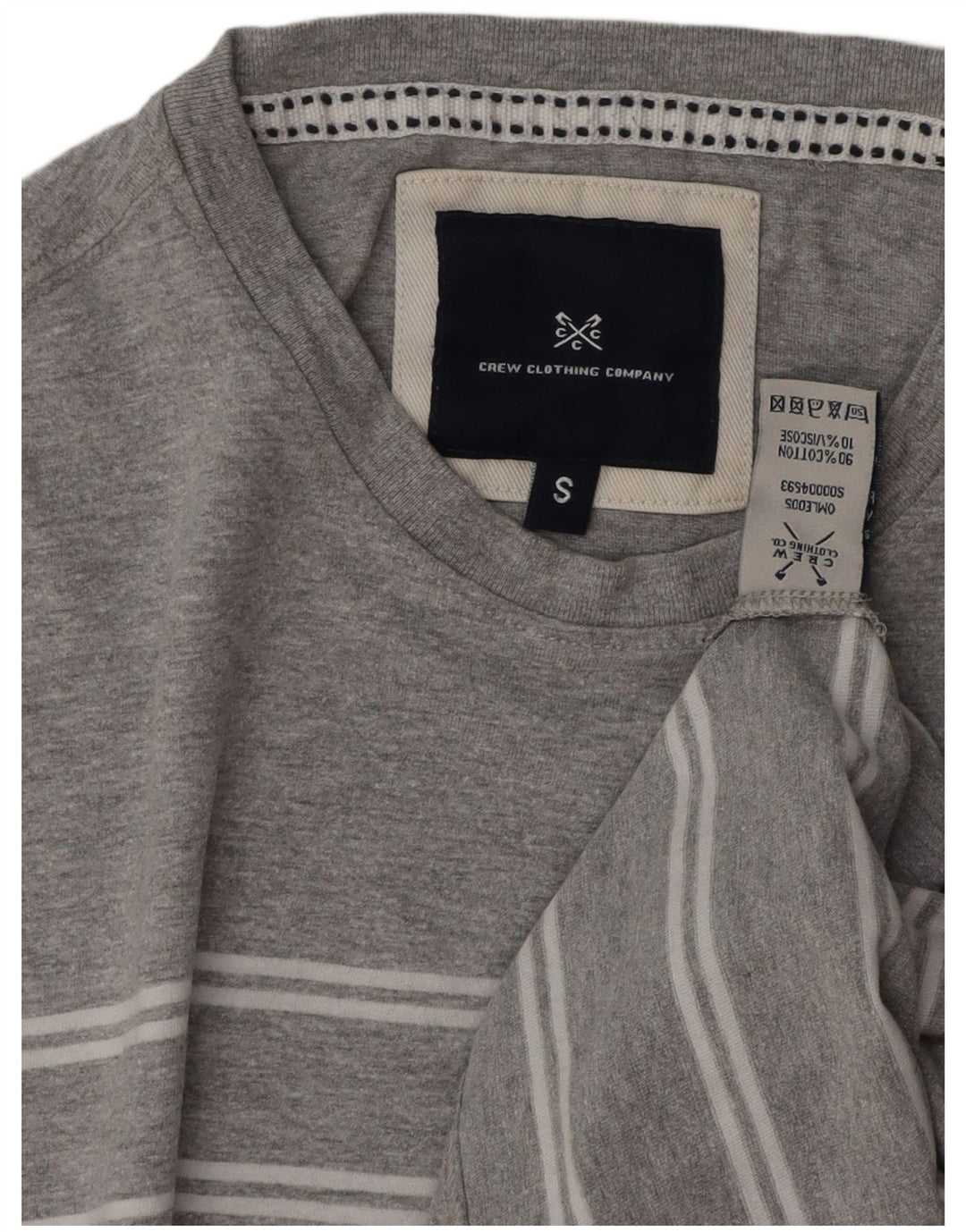 Crew Clothing Herren-T-Shirt-Oberteil, klein, grau gestreift, Baumwolle