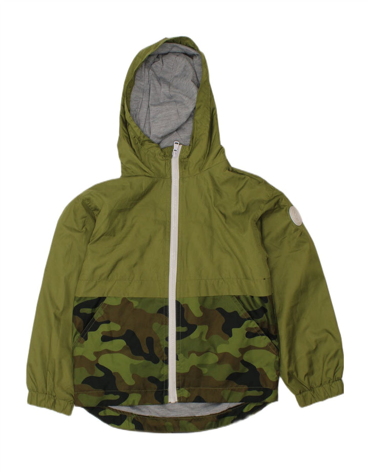 MICHAEL KORS Boys Hooded Rain Jacket 5-6 Years Green Camouflage Polyester