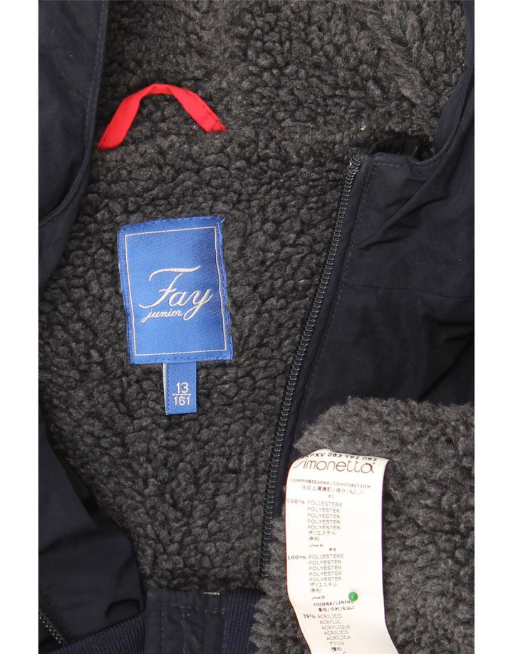 Fay Mädchen-Bomberjacke mit Kapuze, 12–13 Jahre, marineblaues Polyester