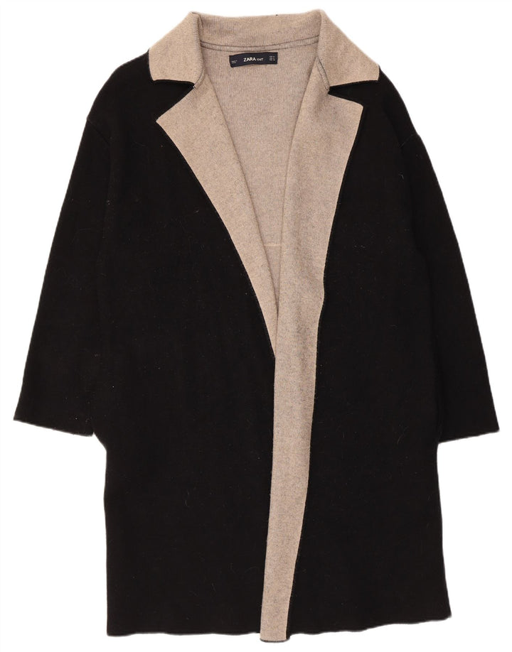 Zara Damen Longline-Cardigan-Pullover UK 14 Mittelschwarz Farbblock