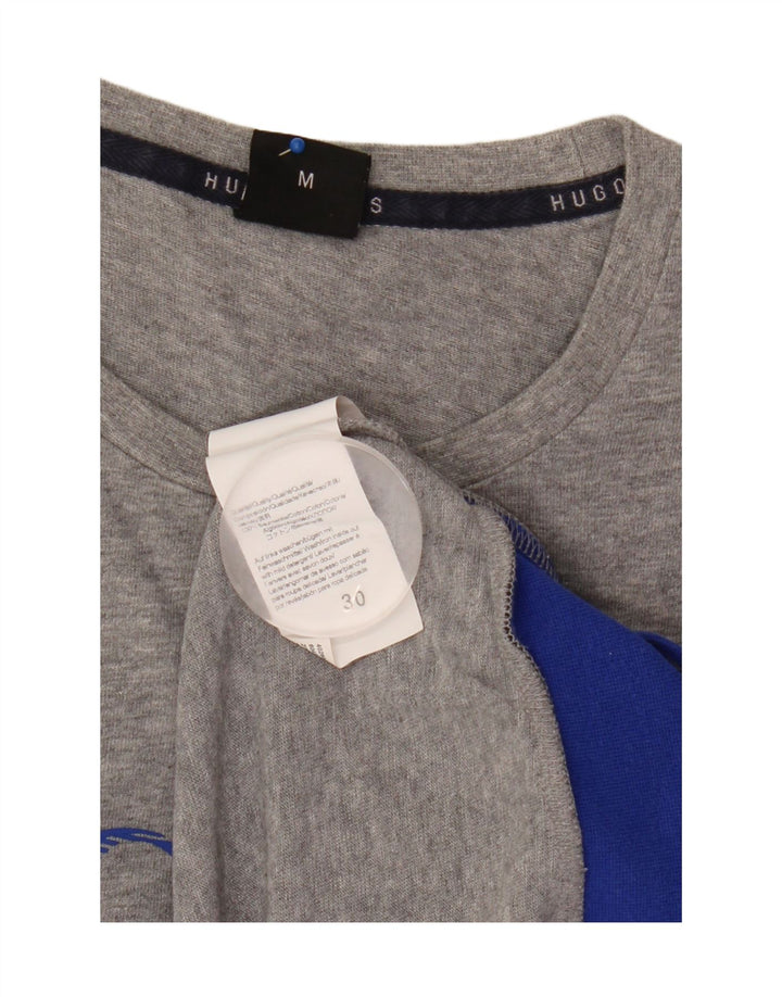 Hugo Boss Herren-Oberteil mit Grafik, langärmelig, mittelgrau gesprenkelte Baumwolle