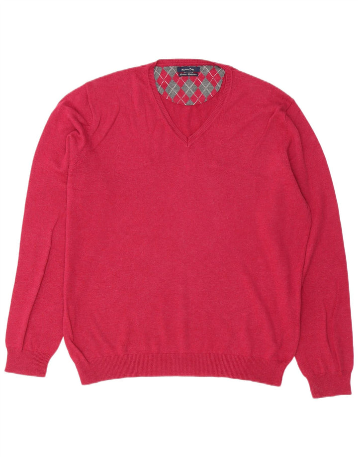 Massimo Dutti Herren-Pullover mit V-Ausschnitt, groß, rosa Baumwolle