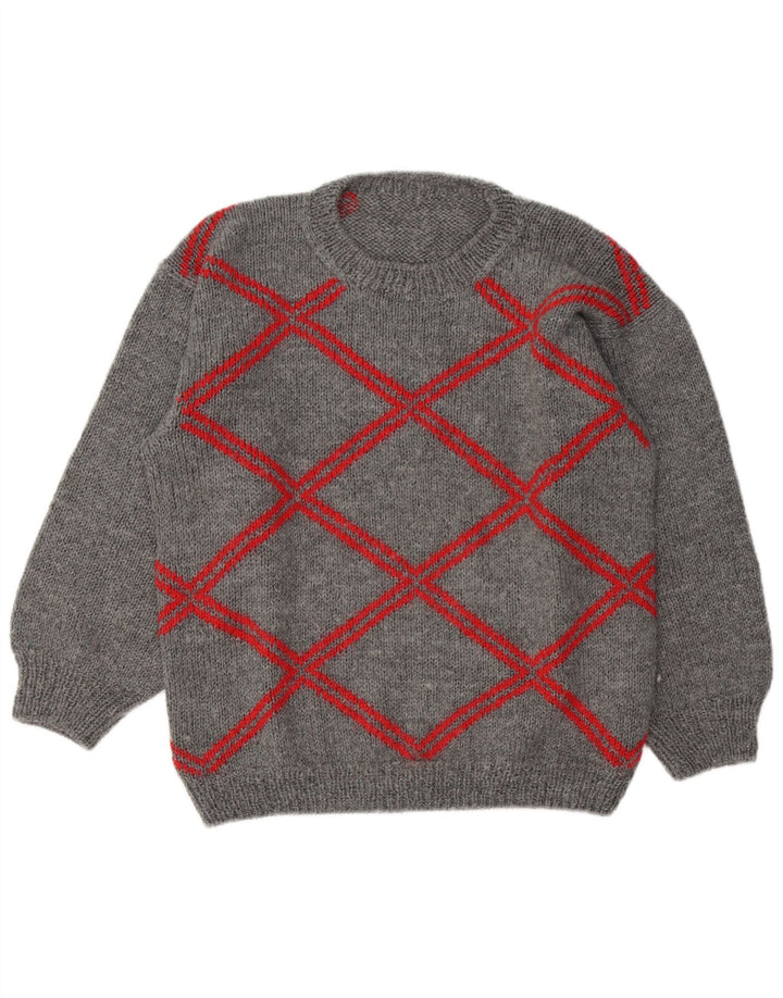 Vintage Herren Pullover mit Rundhalsausschnitt, groß, grau, geometrisch